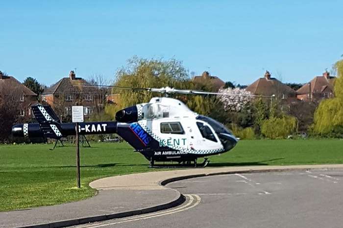 An air ambulance has landed at Kingsmead Field in Canterbury. Pic: Michael O'Shea