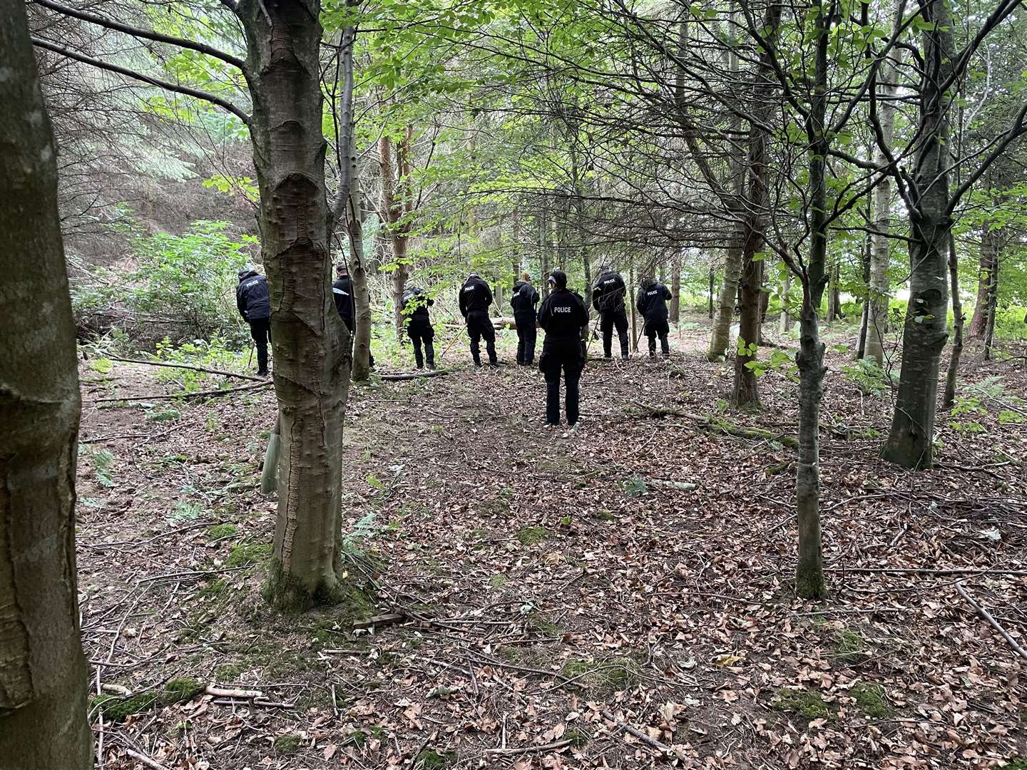 Police searching an area of woodland between Kirkwhelpington and Belsay, off the A696 in the north of England (Dan Barker/PA)