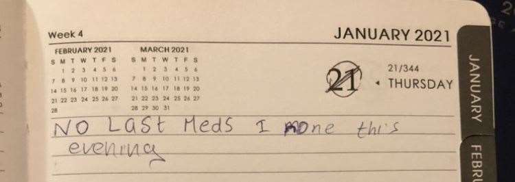 January 21 - "No last meds." Diary of Terry Raymond who lived at the Little Oyster care home