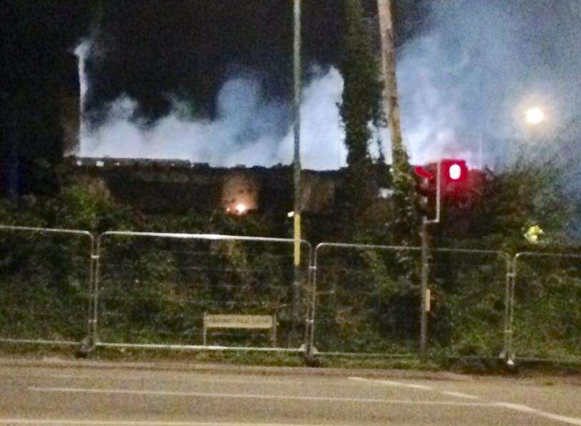 Flames ripped through the derelict bungalow on Sunday night