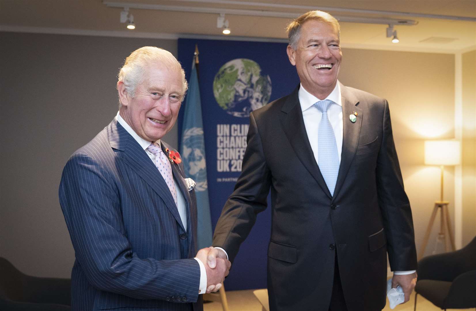 The Prince of Wales greets the president of Romania Klaus Iohannis ahead of their bilateral meeting (Jane Barlow/PA)