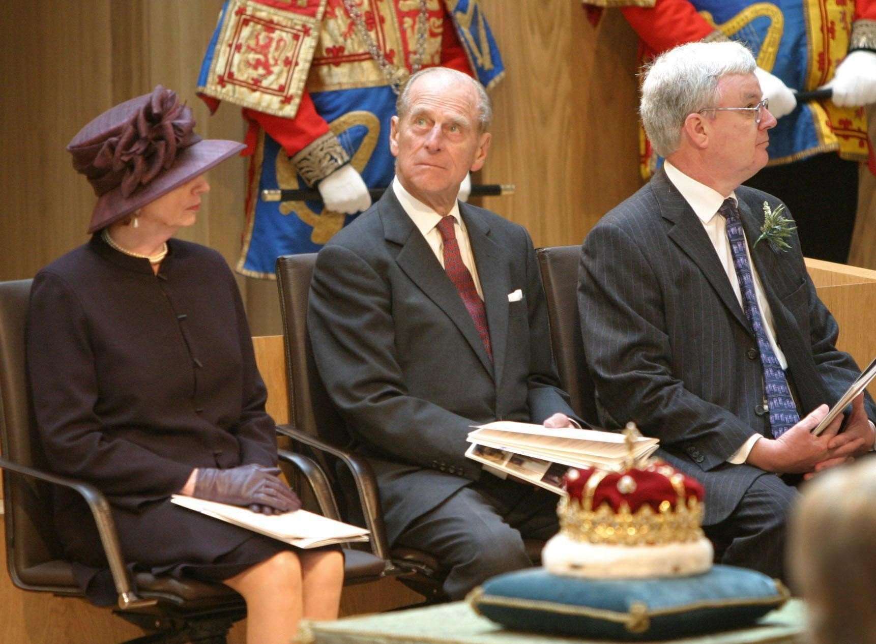 The Duke of Edinburgh in the debating chamber of the Scottish Parliament building to mark its official opening (PA)