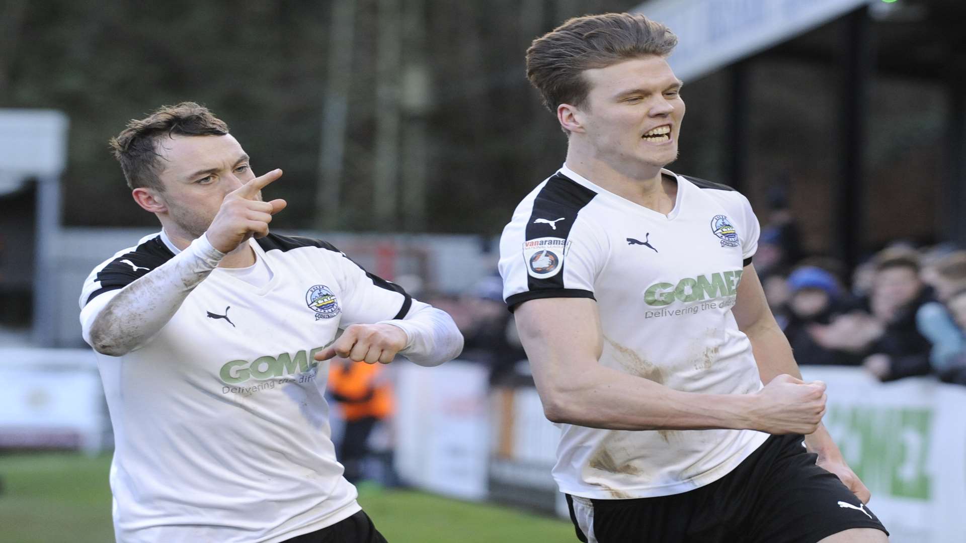 Sean Raggett celebrates a goal for former club Dover last season Picture: Tony Flashman