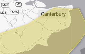 The area of Kent covered by the Met Office warning of high winds this weekend