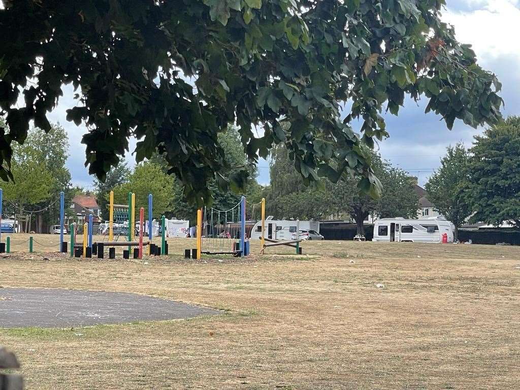Travellers have pitched up on Wombwell Park, Northfleet