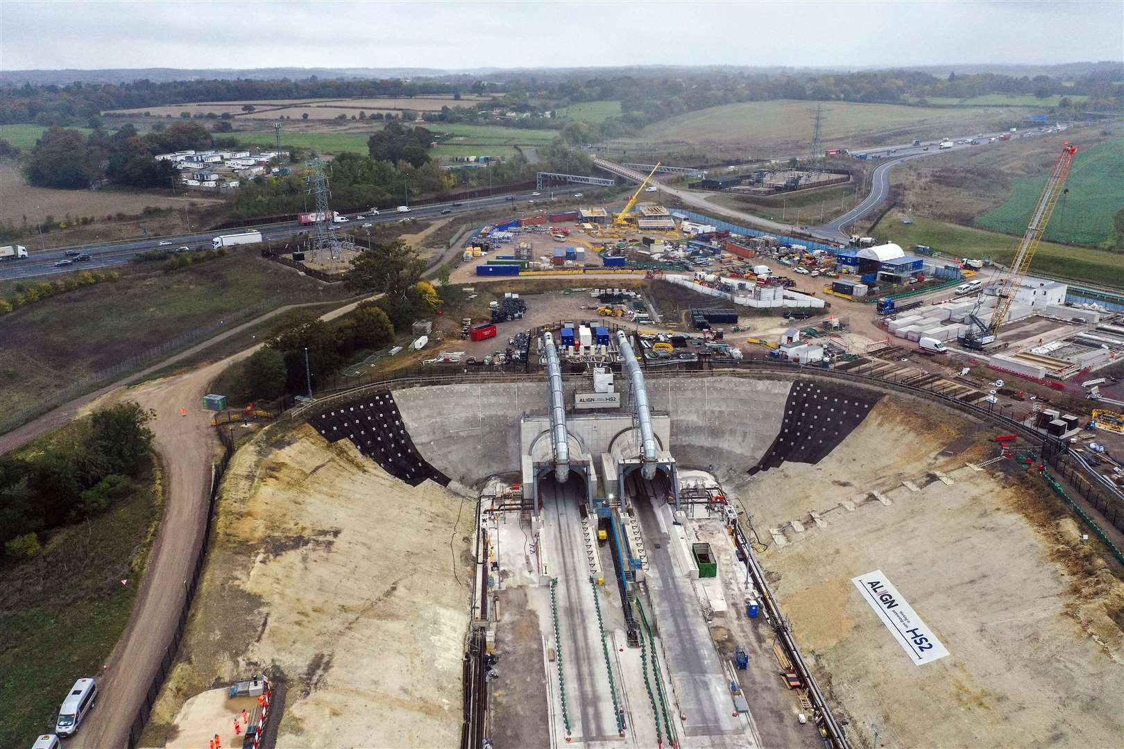 An aerial view of the entrance to the Chiltern Tunnels (PA)