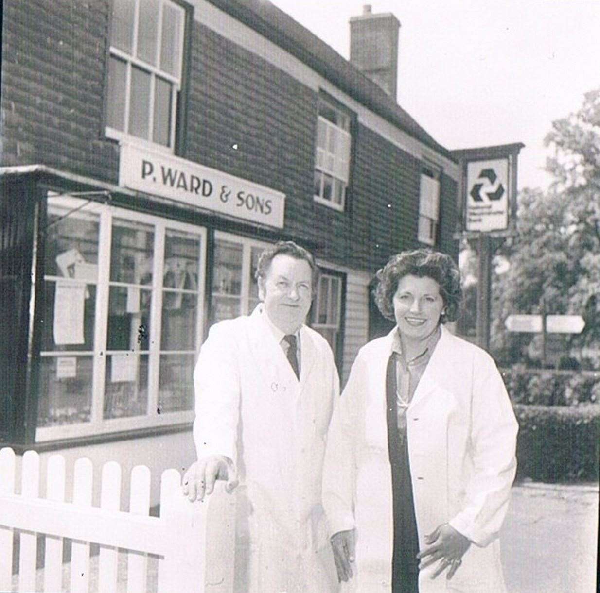 Peter and Betty Ward, outside their shop in 1970