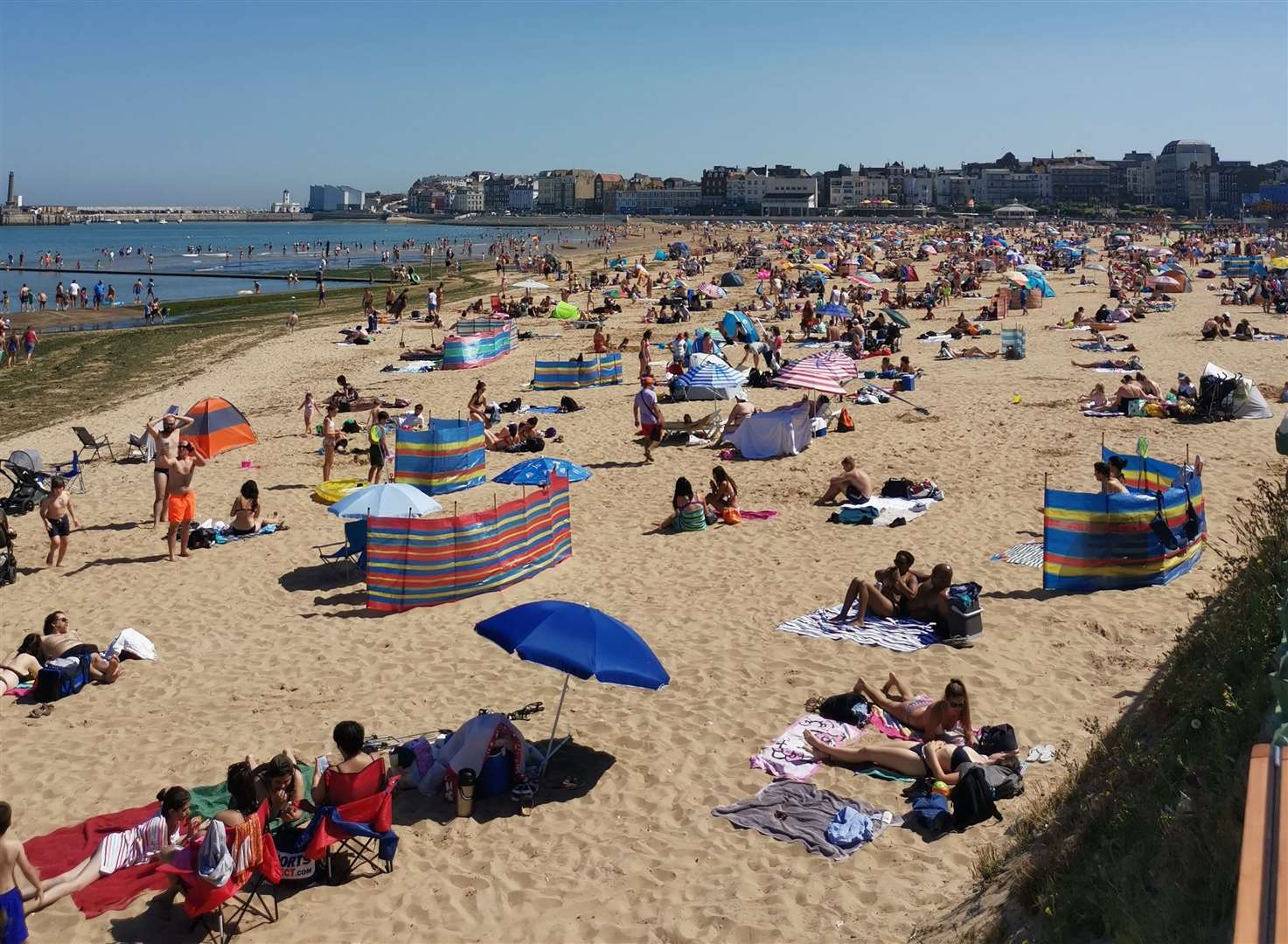 Margate main sands is a popular destination when the sun is shining