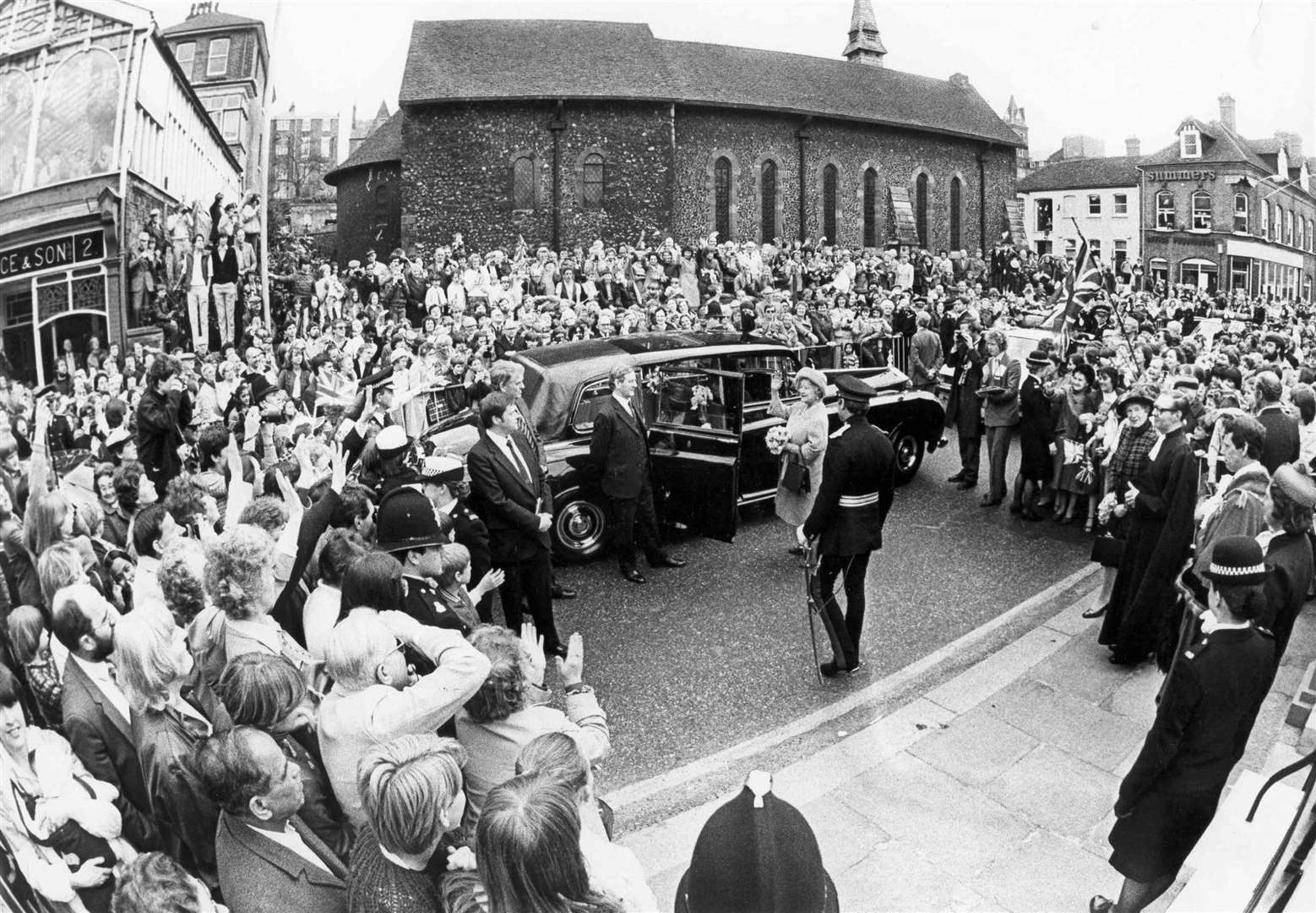 Huge crowds turned out to say goodbye to the Queen Mother after she spent a day in Medway Towns in April 1984. Picture: Kent Our Century by the People Who Lived It