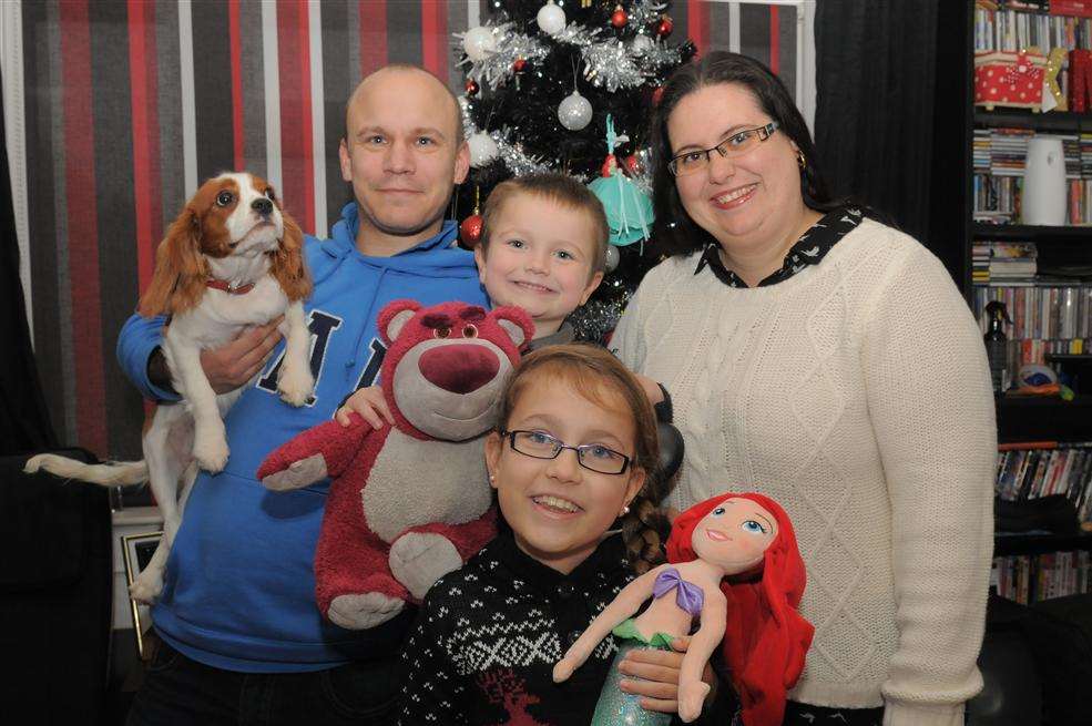 The Bolt Family. Abigail, 10, Bradley, four, Melisa and Craig with dog Roxy