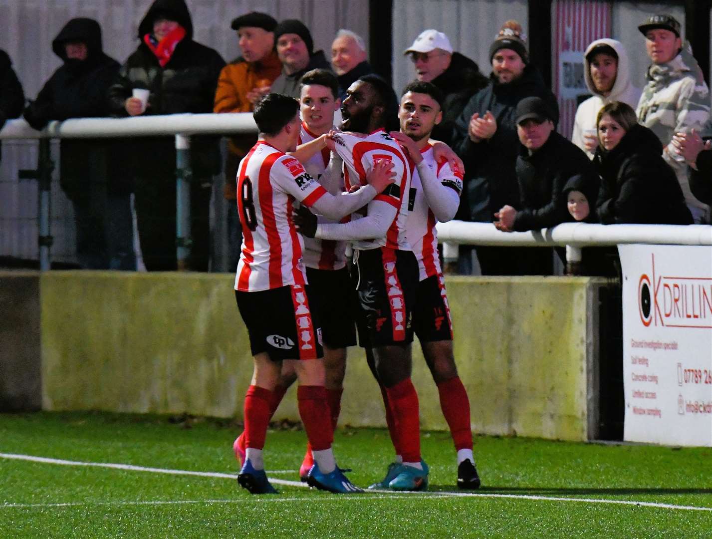 Warren Mfula celebrates his goal against Ashford. Picture: Marc Richards