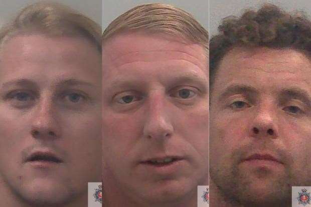 Ged Shone-Porter, from Mandon, left, Billy Robinson, centre, and Nathaniel Green, right, both from Chatham, have been jailed. Picture: Kent Police