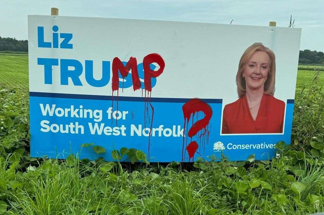 Election posters are prone to vandalism - like this one belonging to former PM Liz Truss