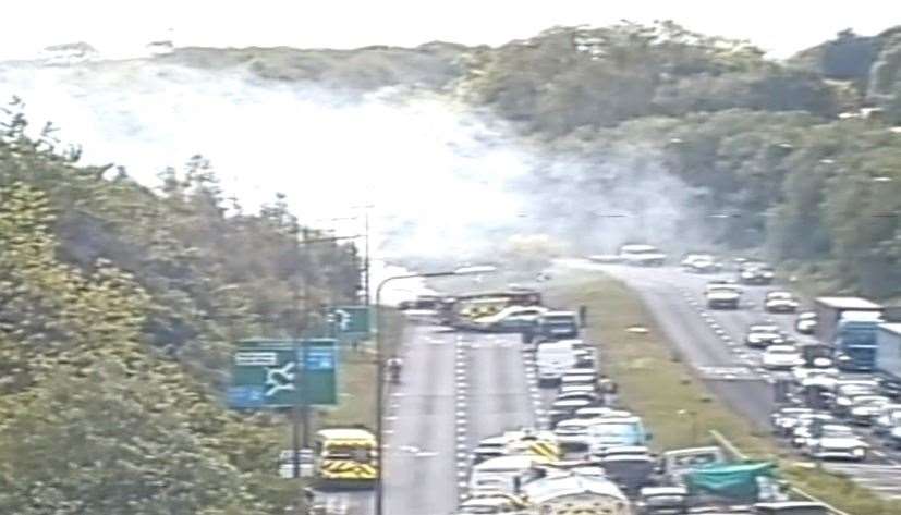 Smoke fills the carriageway on the A229 Chatham Photo: Highways England