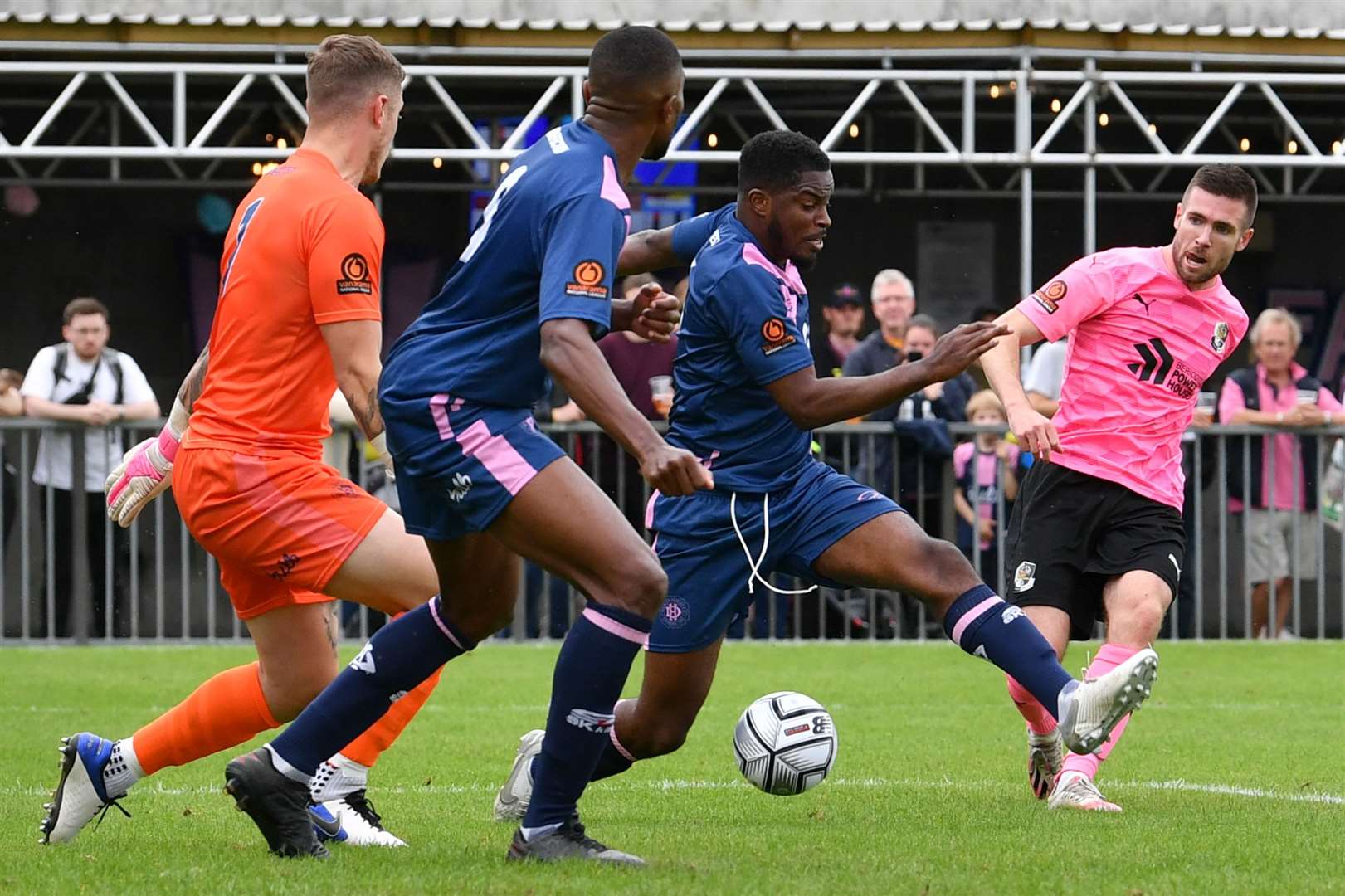 Danny Leonard's shot is blocked for Dartford against Dulwich. Picture: Keith Gillard (52237741)