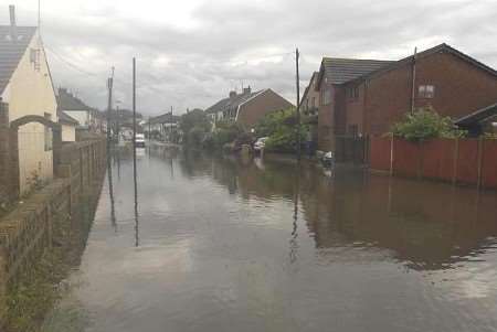 The pavements in Holmside Avenue at Halfway, near Sheerness, were submerged. Picture: ANDY PAYTON