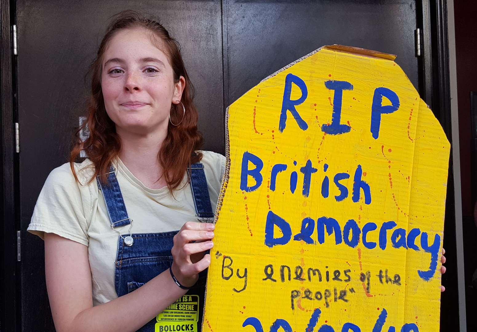 Astrid Bloemink with her placard