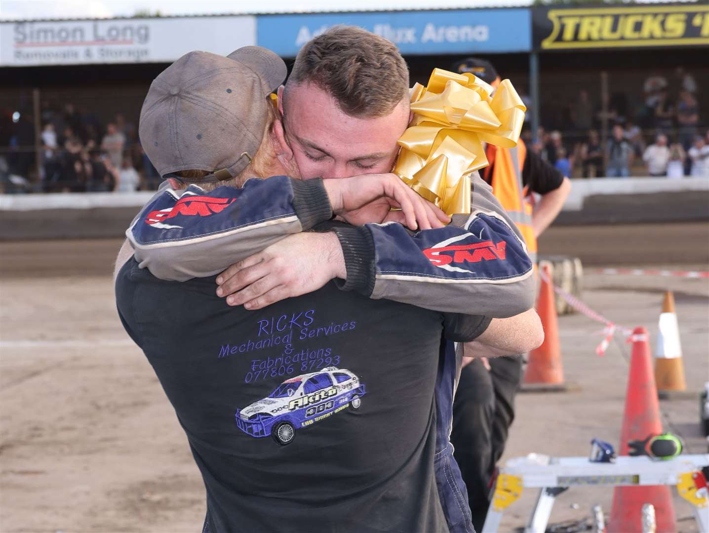 Emotional scenes as Canterbury's Jacob Bromley is greeted by father, Ricky, after his big victory. Picture: Kevin Wickham