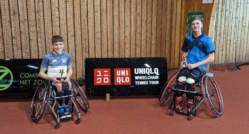 Ruben Harris, right, and doubles partner Maximilian Taucher in Belgium