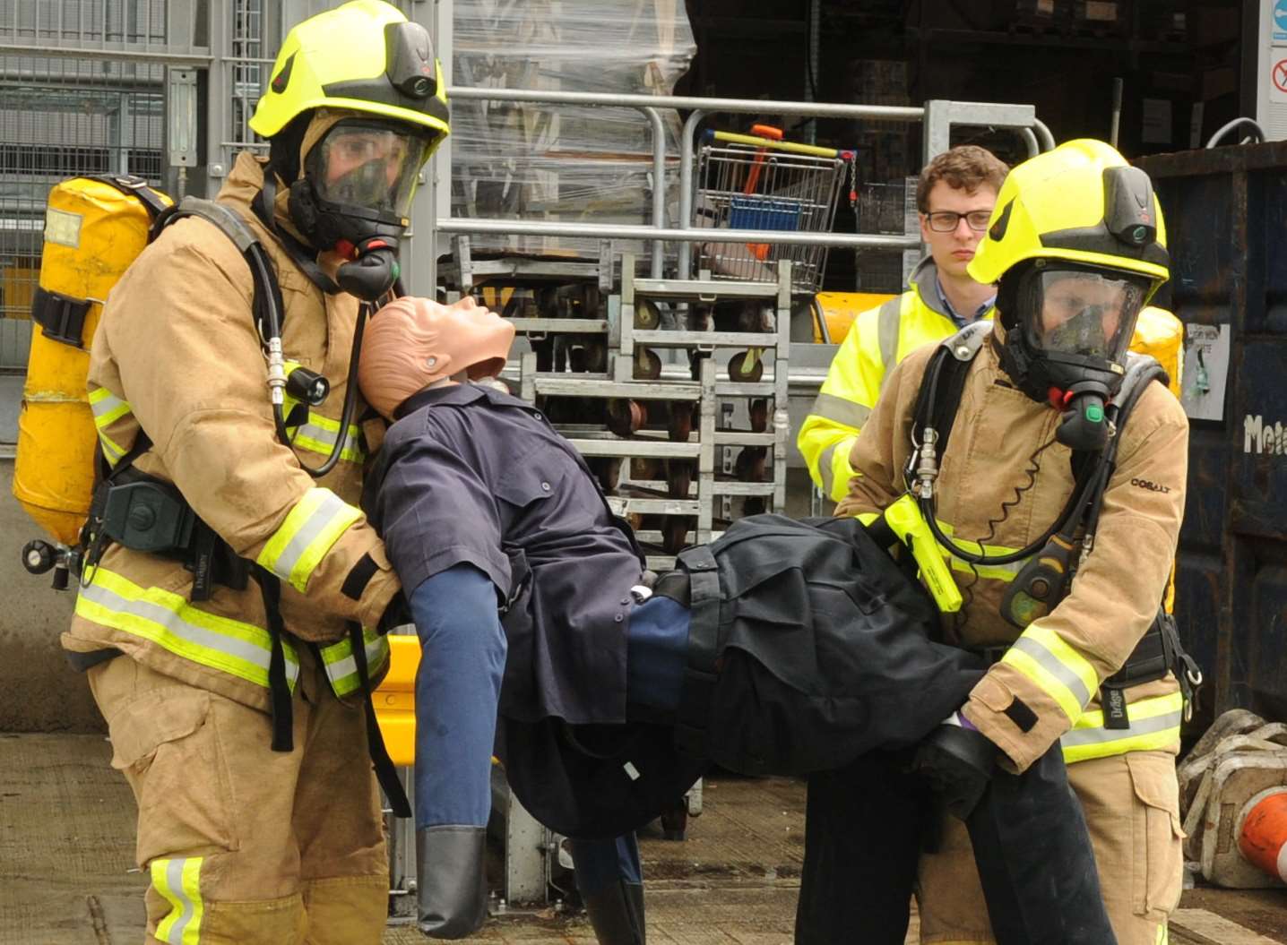 There was no ambulance present during the exercise, so the team had to make do with the boot of their Vauxhall Astra