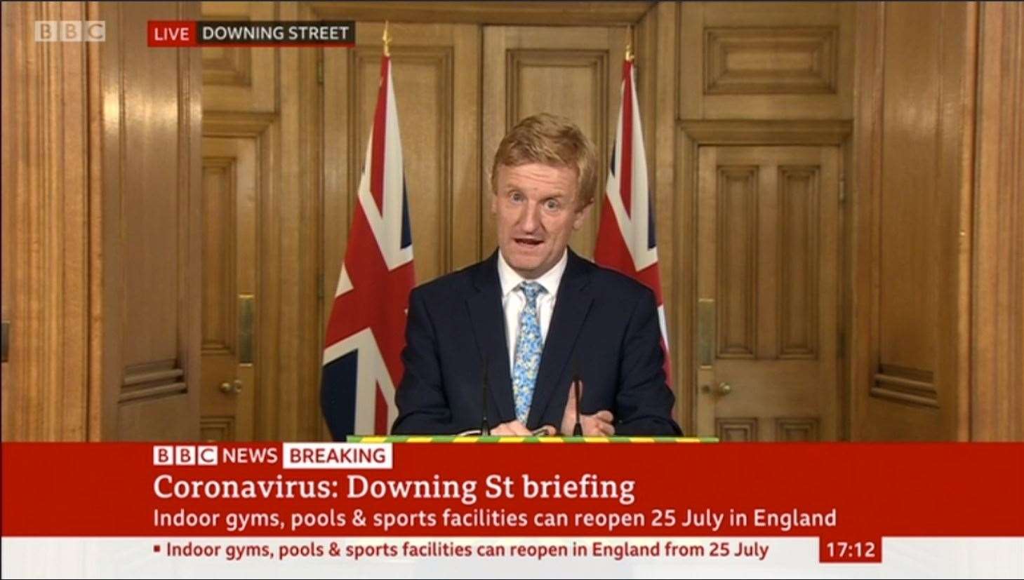 Oliver Dowden, the secretary of state for culture, media and sport, taking a government press conference