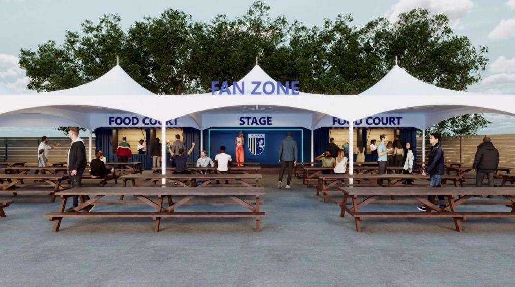 An image of what the fan zone could look like at Priestfield Stadium if plans are accepted Picture: Mark Carter Associates / GFC