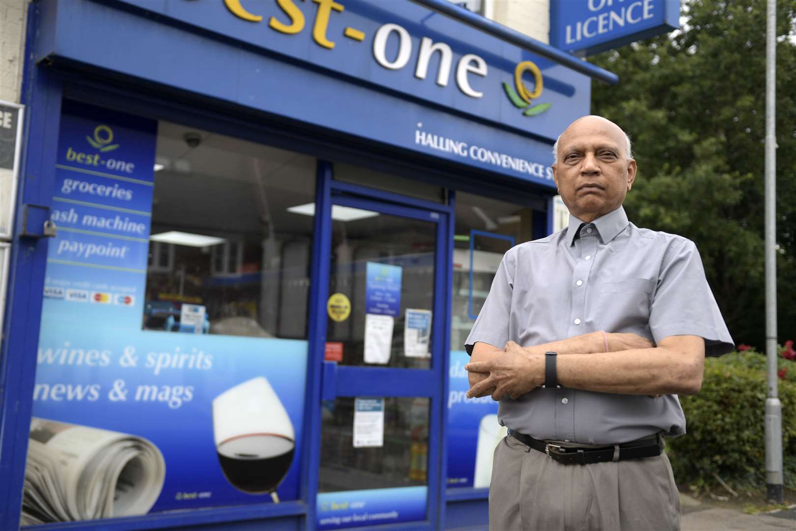 Vinay Patel outside his shop in Halling. Picture: Barry Goodwin