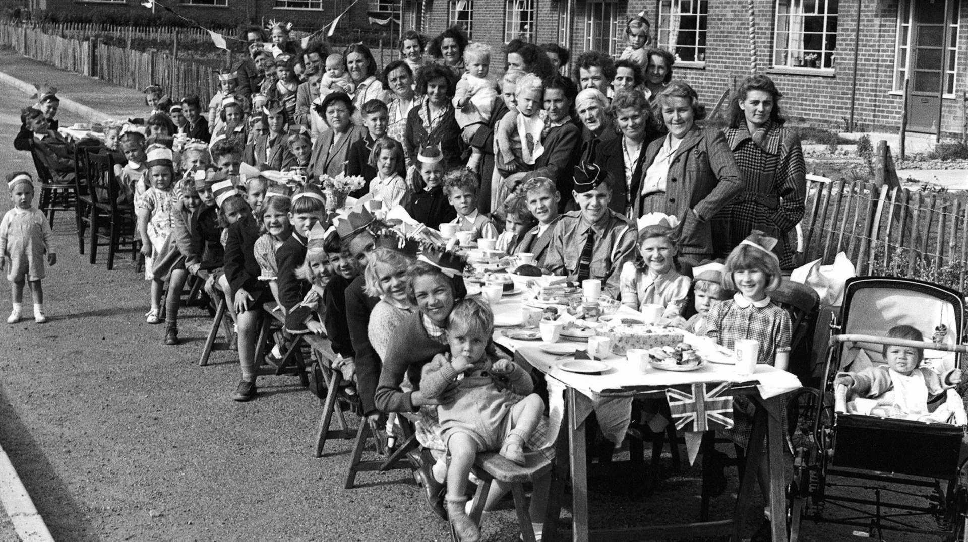 Families gather in Tenterden on coronation day. Picture supplied by Sue Gambrill.