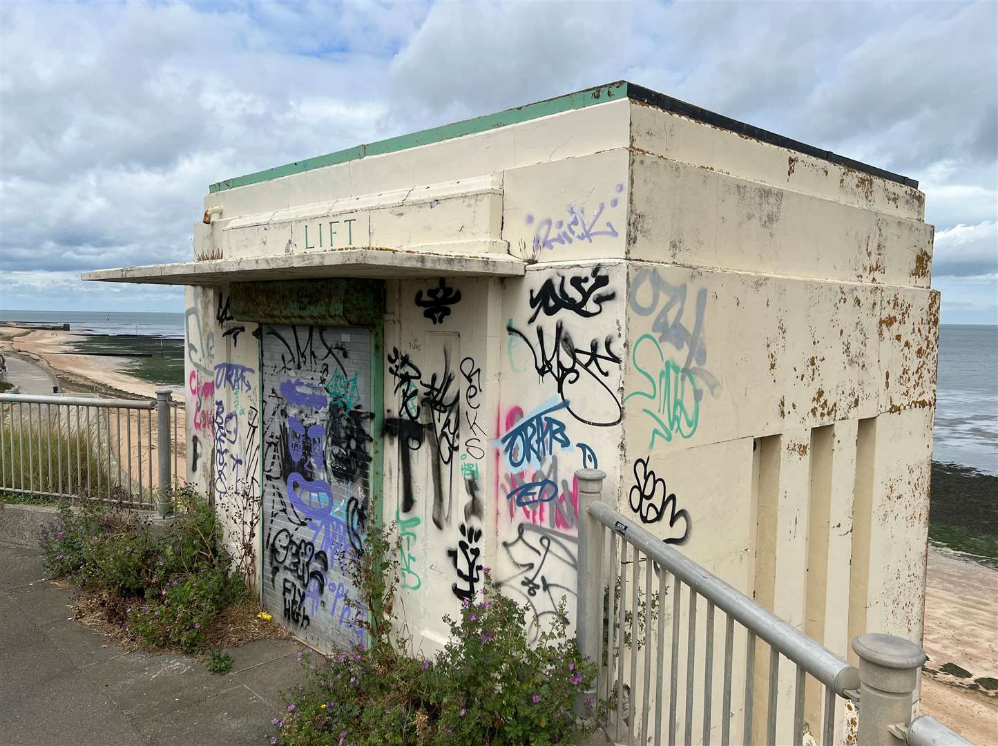 The clifftop access to the art deco lift at Walpole Bay