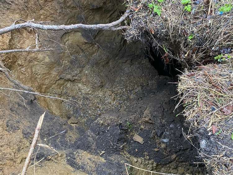 The sinkhole in the verge off New House Lane, Northfleet. Picture: Paul Watts