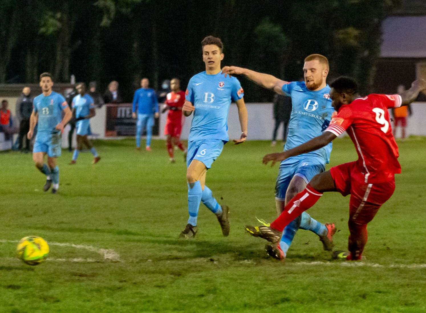 Kemo Darboe tries a shot at goal. Picture: Les Biggs