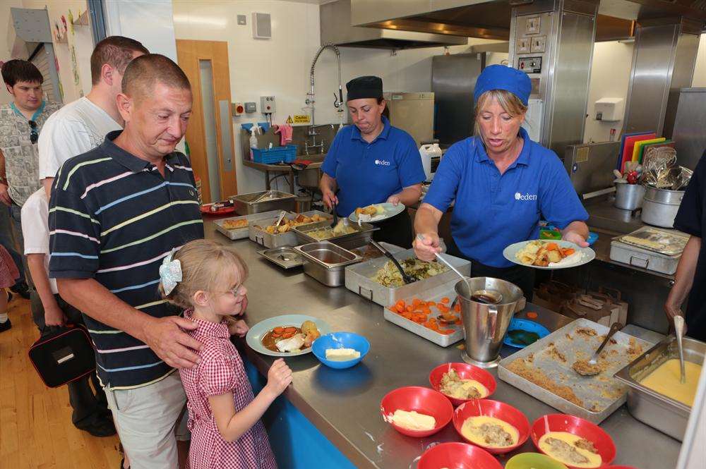 Paul and Chelsea Glynn digging into the Fathers' Day lunch