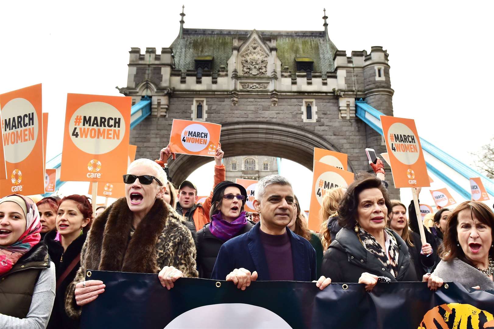 Annie Lennox, pictured campaigning with London Mayor Sadiq Khan and Bianca Jagger, said she inherited her ‘passion for social activism’ from her father’s side of the family (Dominic Lipinski/PA)