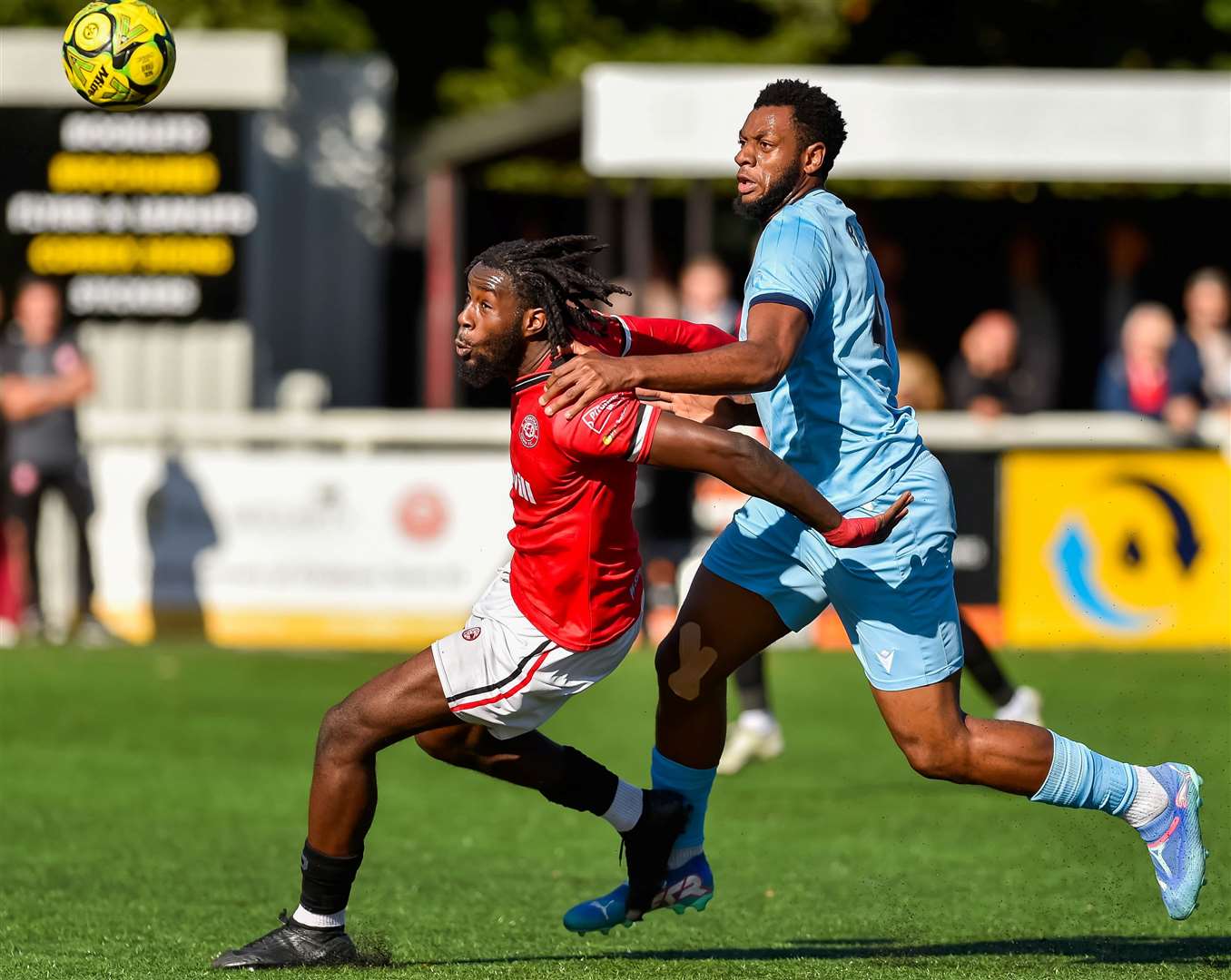 Chatham’s Jamie Yila looks to hold off his man Picture: Ian Scammell