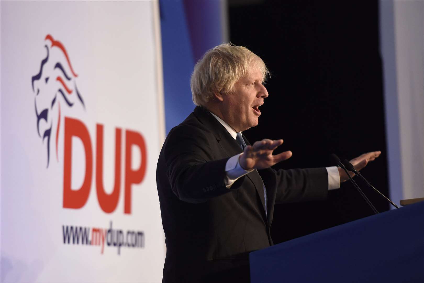 Boris Johnson told the 2018 DUP conference that he would not let an economic border be created down the Irish Sea (PA)