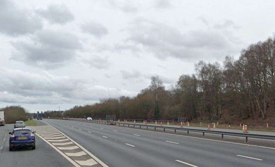 There are delays on the M20 between Ashford and Maidstone after a crash. Picture: Google