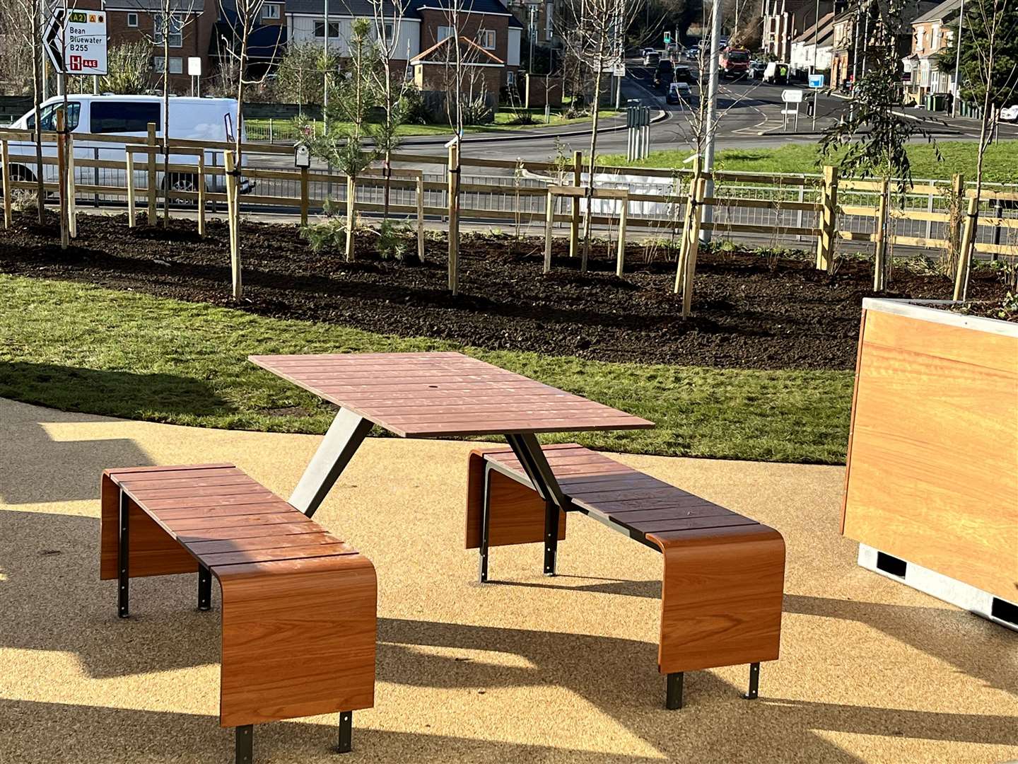 Outdoor seating at the newly-reopened McDonald's in London Road, Greenhithe