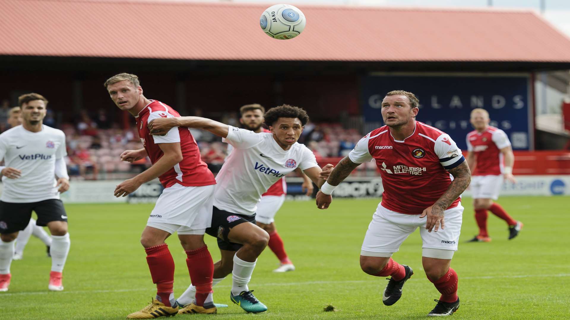 Andy Drury and Danny Kedwell try to secure possession against AFC Fylde Picture: Andy Payton