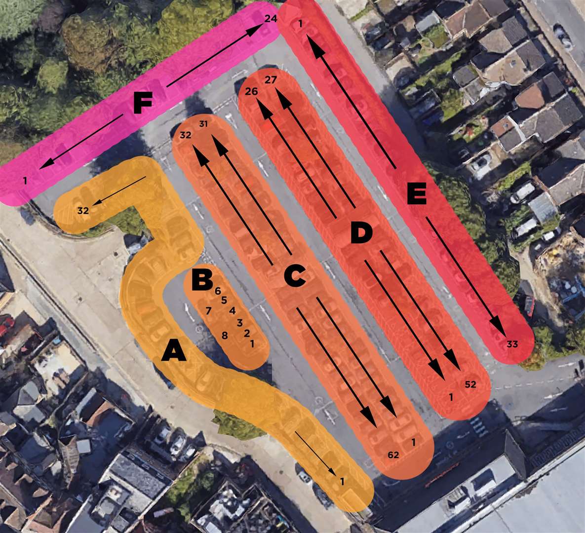 He broke the car park down into zones to simplify his task