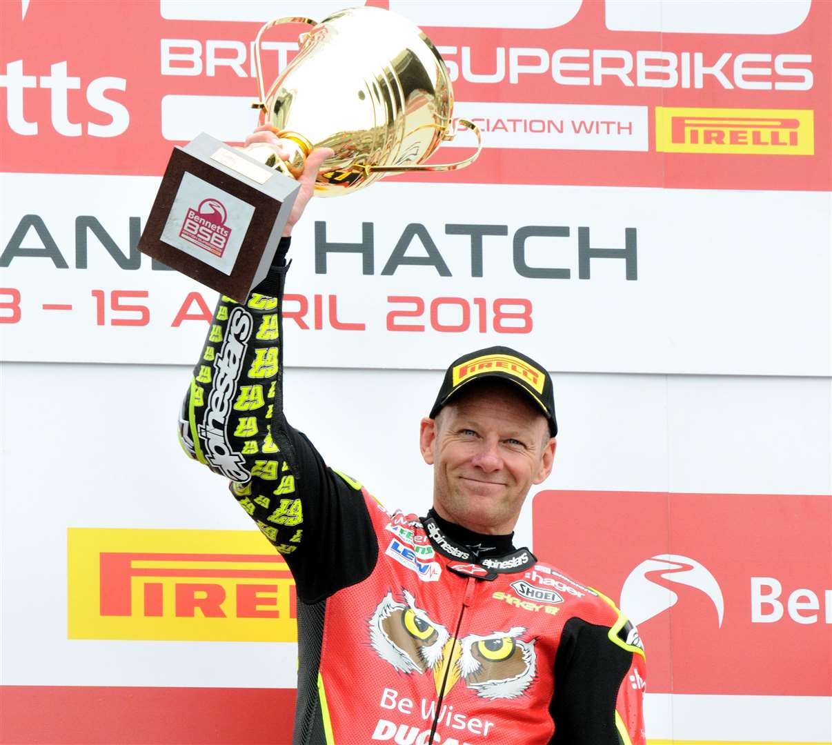 Shane Byrne celebrates his race one victory at Brands Hatch Picture: Simon Hildrew
