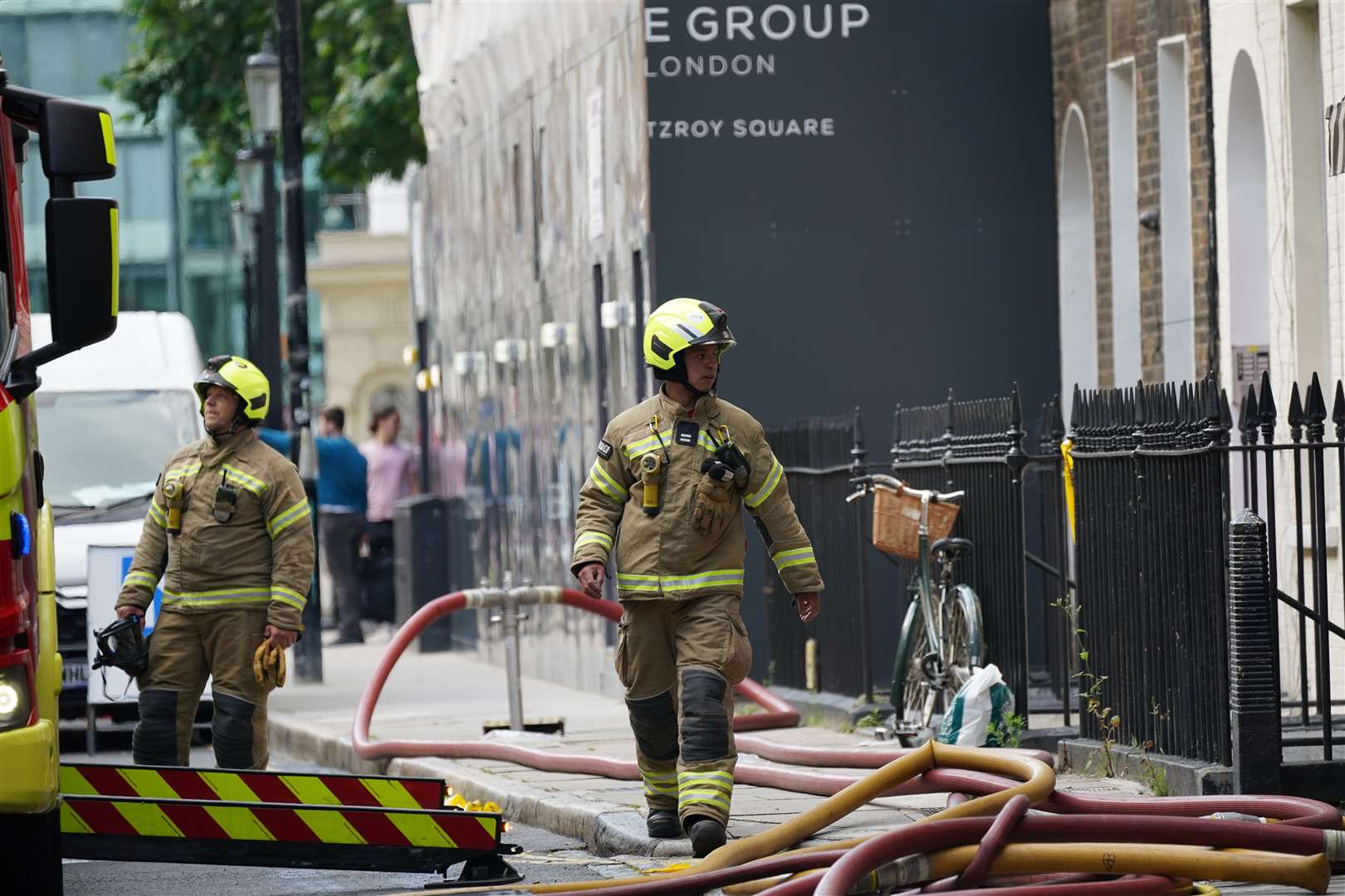 The fire brigade is expected to be on the scene for some hours due to the complex nature of the fire. (Yui Mok/PA)