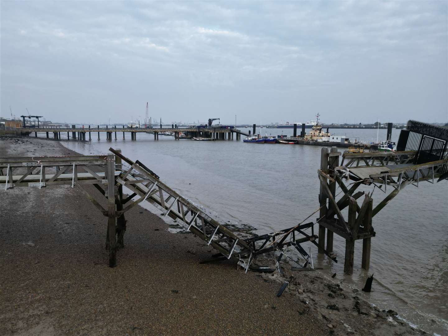 The wooden walkway has been damaged following a fire. Picture: Jason Arthur