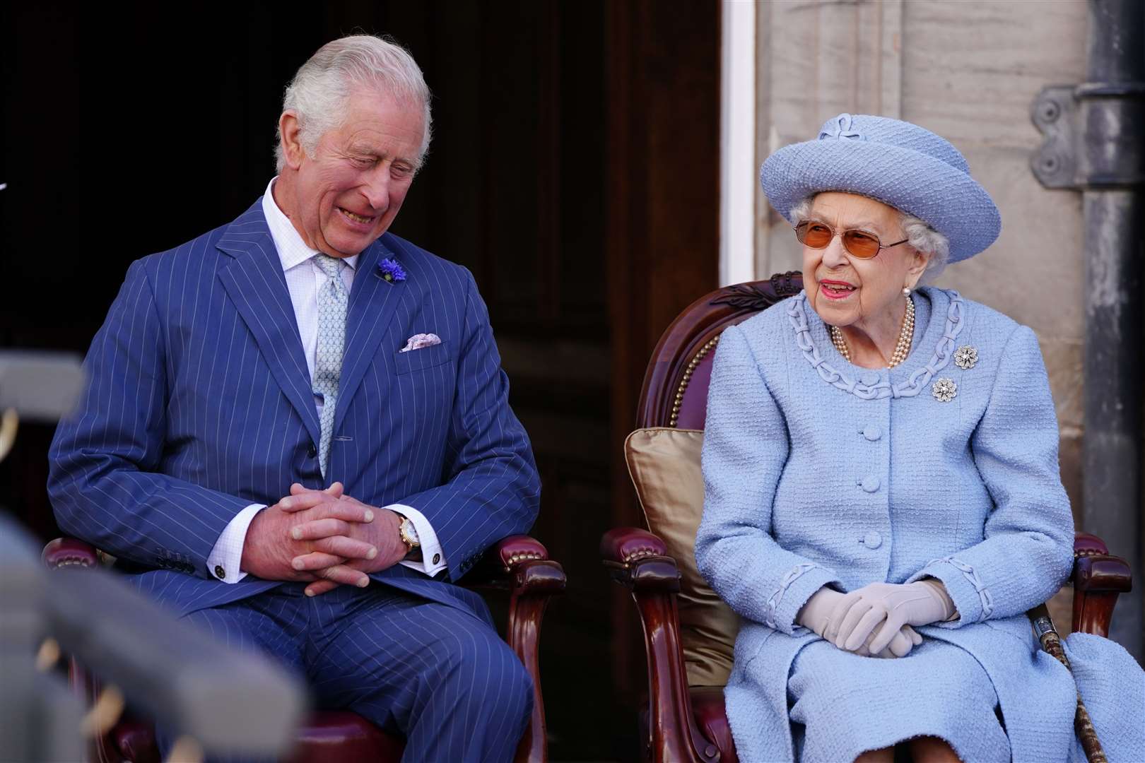 The Queen with the now King, the then Prince of Wales, in 2022 (Jane Barlow/PA)