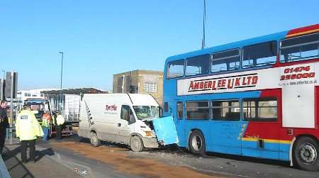 The scene of the crash this morning in Pier Road, Gillingham. Picturt: PETER COOK