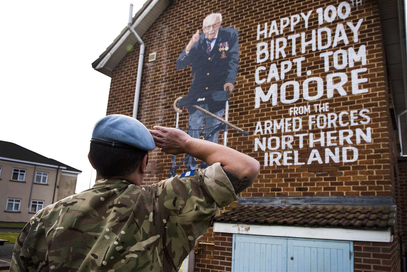 Captain Tom Moore has been honoured with a mural at Aldergrove Flying Station in Co Antrim (Crown Copyright/PA)