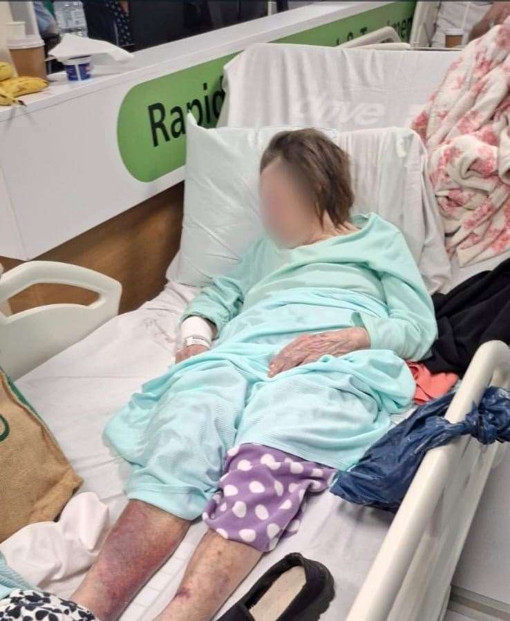 Great-grandmother Louisa Gilbert, 89, in the William Harvey’s A&E department as she awaits a bed on a ward. Picture: Shelley Ellul