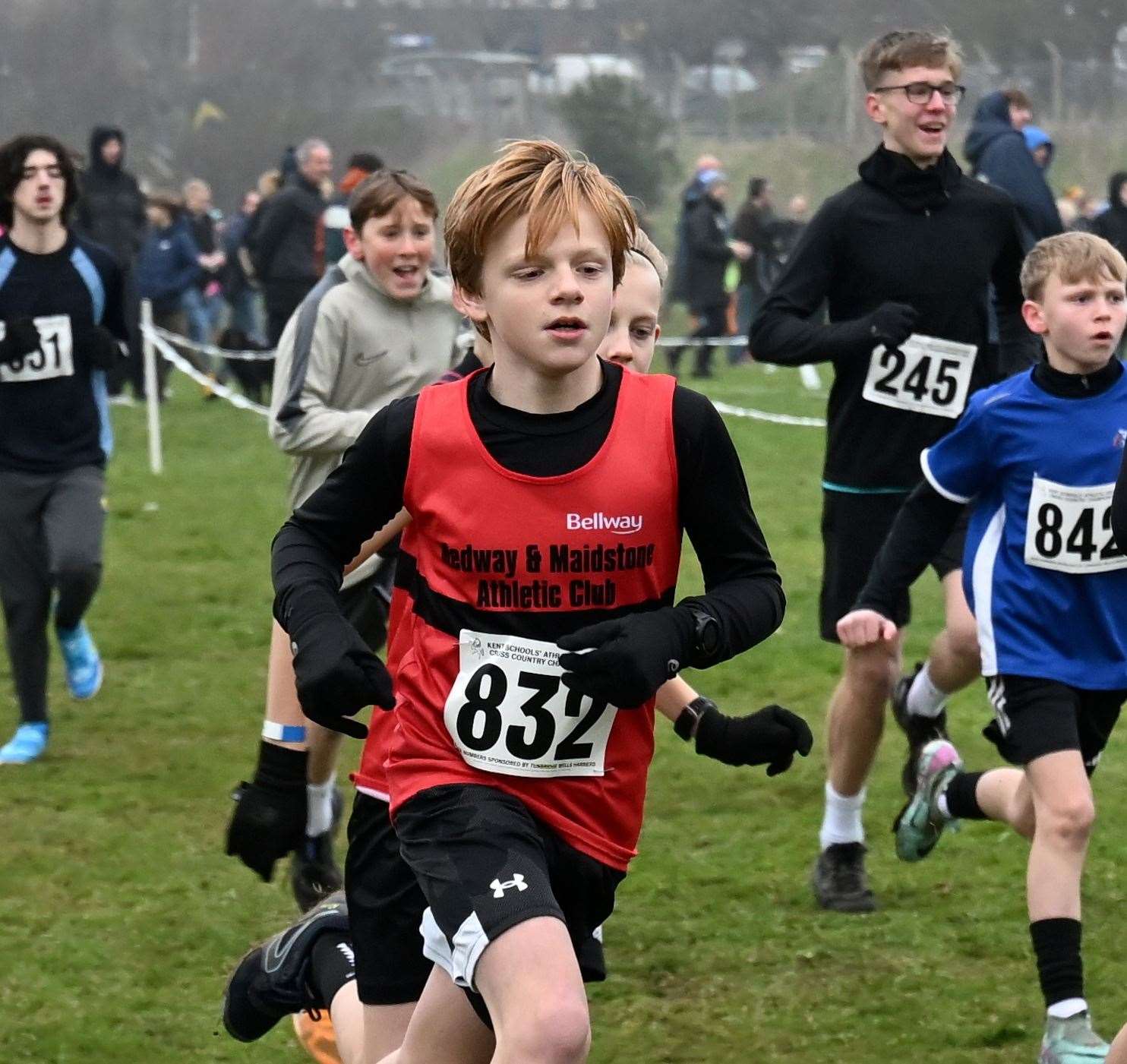 Medway district’s Cameron Drake (No.832) taking part in the junior boys’ event. Picture: Simon Hildrew