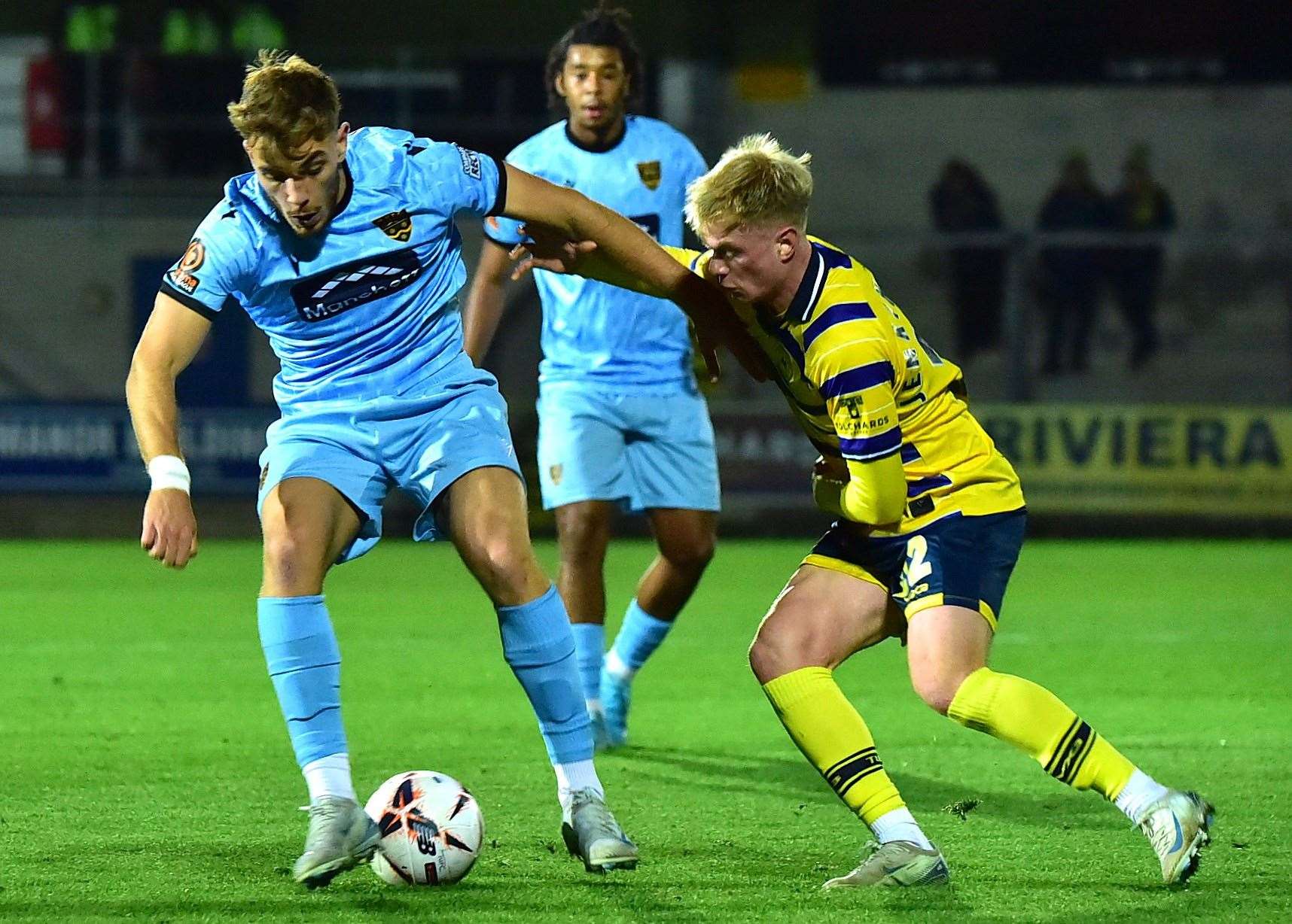 Antony Papadopoulos in possession for Maidstone during their 1-1 National League South draw at Torquay on Tuesday. Picture: Steve Terrell