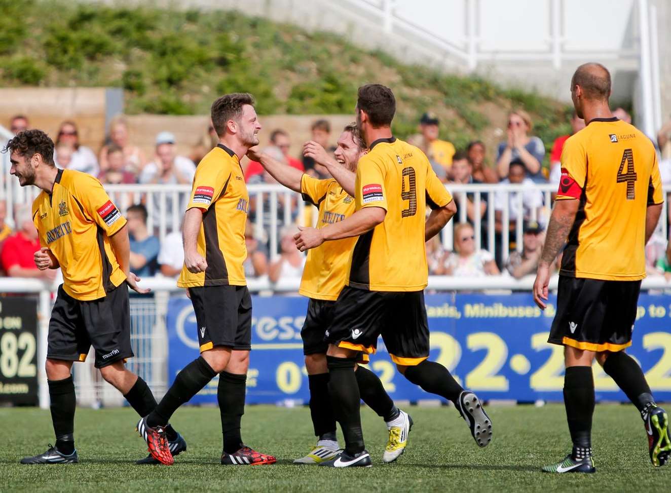 Maidstone celebrate their equaliser against Met Police on Saturday. Picture: Matthew Walker