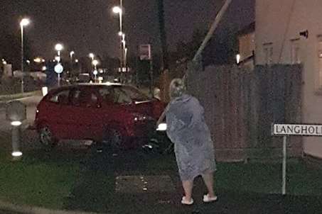 The car ploughed into a lamppost. Picture: Christyn Lingham